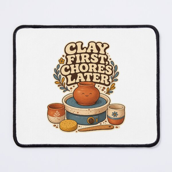 Item preview, Clay First Chores Later Vintage Pottery Humor designed and sold by CheerfulNest.
