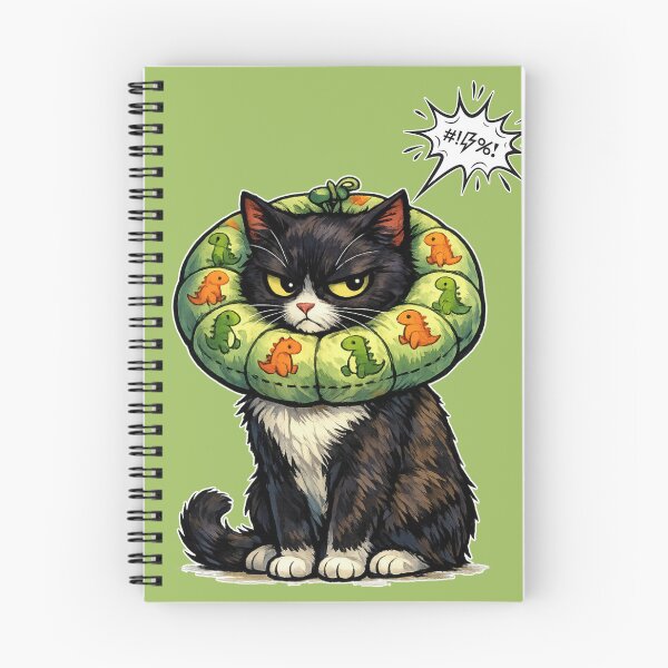 Item preview, Angry Tuxedo Cat with Dinosaur Donut Collar - Funny Pet Illustration designed and sold by catastrocat.