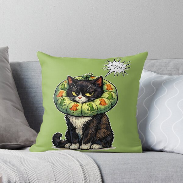 Item preview, Angry Tuxedo Cat with Dinosaur Donut Collar - Funny Pet Illustration designed and sold by catastrocat.