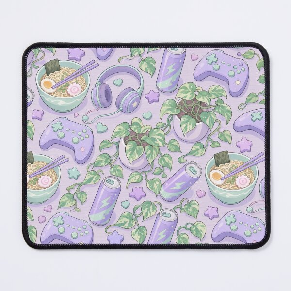 Item preview, Cozy Gaming Desk Ramen and Controllers Seamless Pattern | Pastel Lilac designed and sold by StickyGuys.