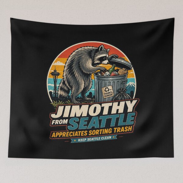 Item preview, Jimothy From Seattle Viral Raccoon Vintage Badge designed and sold by TSshirtShoppe.