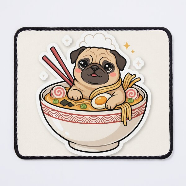 Item preview, Cute Pug in Ramen Soup designed and sold by LenNo9881.