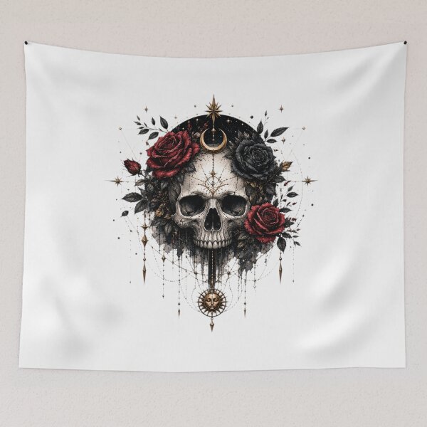 Item preview, Skull Black & Red Roses Celestial designed and sold by MyCalmDraw.
