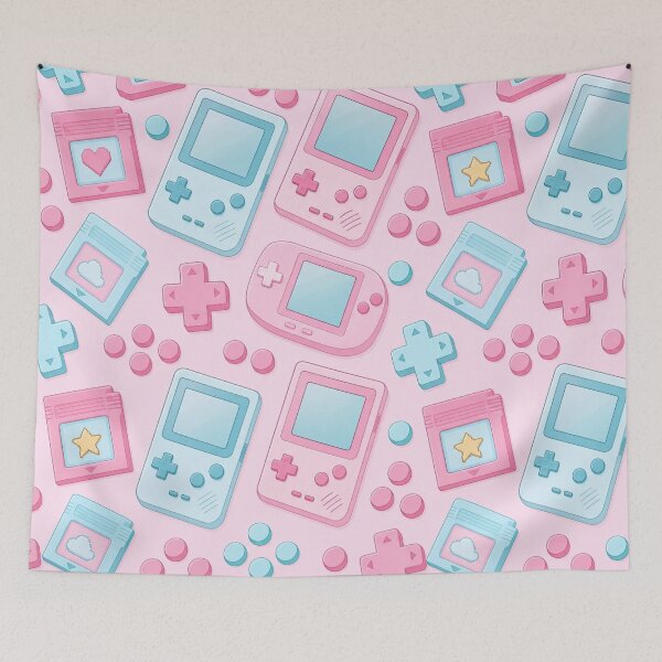 Item preview, Pastel Retro Handheld Consoles and Cartridges Seamless Pattern | Bubblegum Pink designed and sold by StickyGuys.