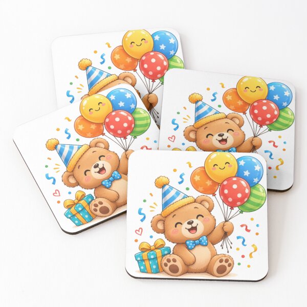 Item preview, Cute Happy Birthday Teddy Bear - Festive Kawaii Bear with Balloons designed and sold by ToonyTeez.
