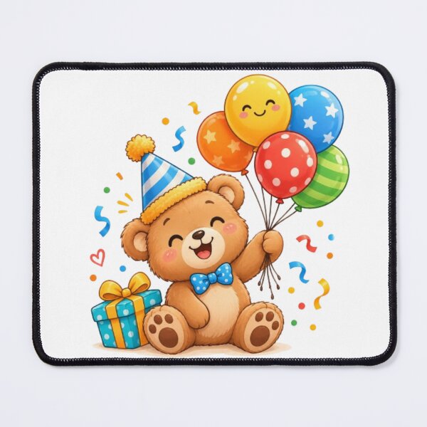 Item preview, Cute Happy Birthday Teddy Bear - Festive Kawaii Bear with Balloons designed and sold by ToonyTeez.