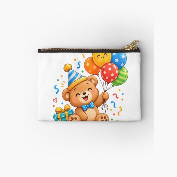 Item preview, Cute Happy Birthday Teddy Bear - Festive Kawaii Bear with Balloons designed and sold by ToonyTeez.