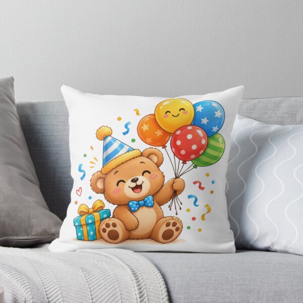 Item preview, Cute Happy Birthday Teddy Bear - Festive Kawaii Bear with Balloons designed and sold by ToonyTeez.