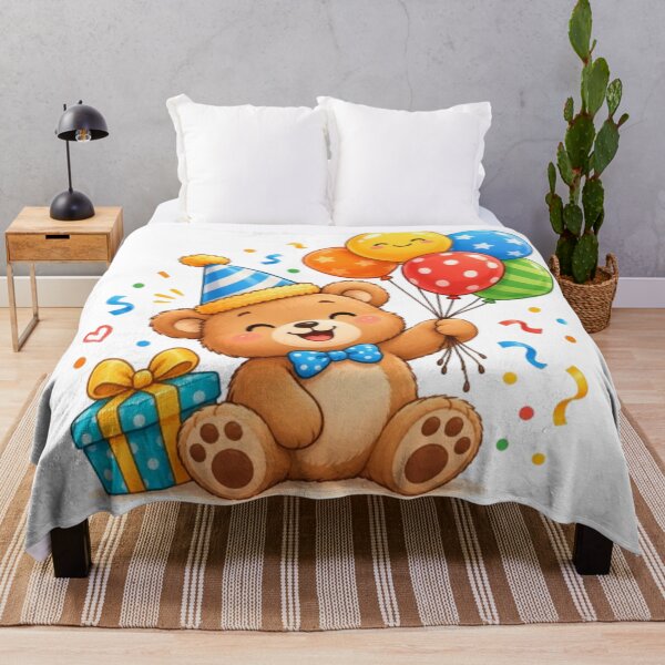 Item preview, Cute Happy Birthday Teddy Bear - Festive Kawaii Bear with Balloons designed and sold by ToonyTeez.