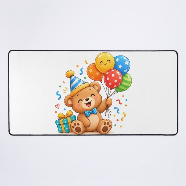 Item preview, Cute Happy Birthday Teddy Bear - Festive Kawaii Bear with Balloons designed and sold by ToonyTeez.