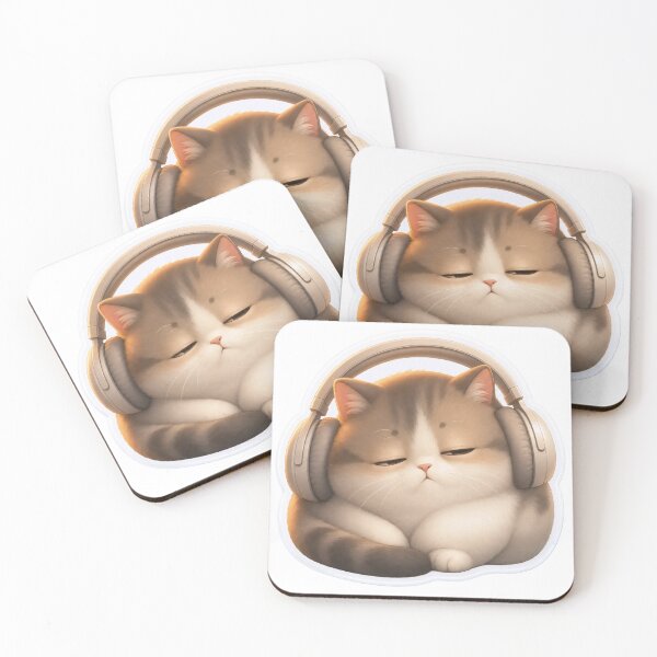 Item preview, Sleepy Gamer Cat in Oversized Headphones | Cozy Lo-Fi Teal designed and sold by StickyGuys.