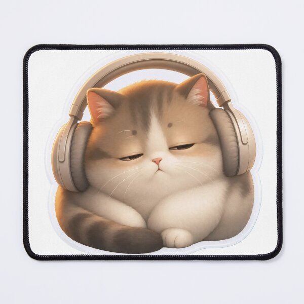 Item preview, Sleepy Gamer Cat in Oversized Headphones | Cozy Lo-Fi Teal designed and sold by StickyGuys.