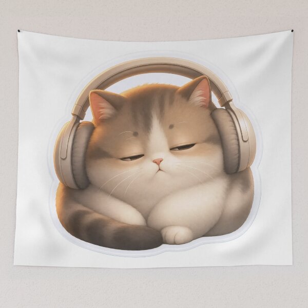 Item preview, Sleepy Gamer Cat in Oversized Headphones | Cozy Lo-Fi Teal designed and sold by StickyGuys.