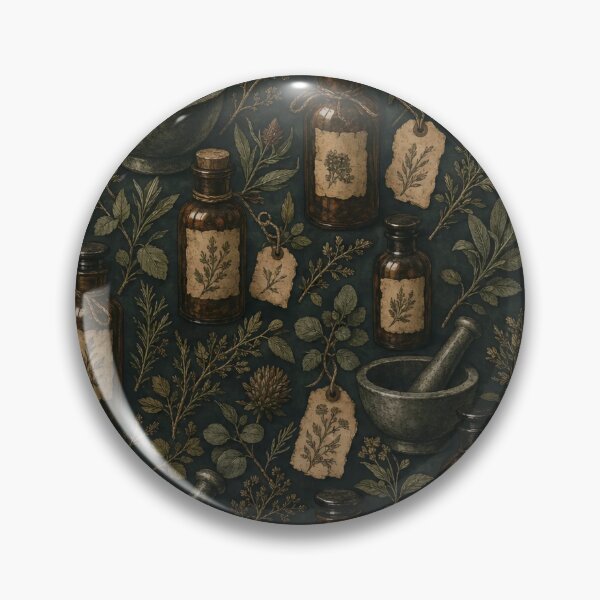 Item preview, Moonlit Herbal Apothecary Bottles and Sprigs Seamless Pattern | Deep Moss designed and sold by StickyGuys.