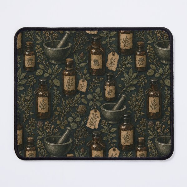 Item preview, Moonlit Herbal Apothecary Bottles and Sprigs Seamless Pattern | Deep Moss designed and sold by StickyGuys.