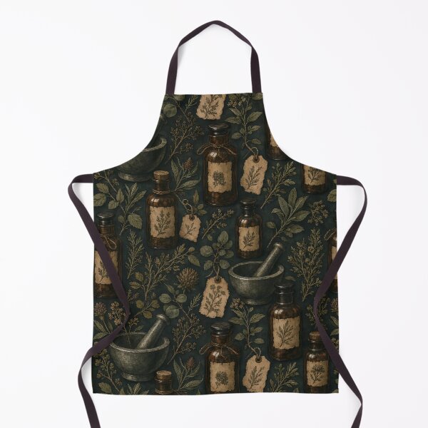 Item preview, Moonlit Herbal Apothecary Bottles and Sprigs Seamless Pattern | Deep Moss designed and sold by StickyGuys.