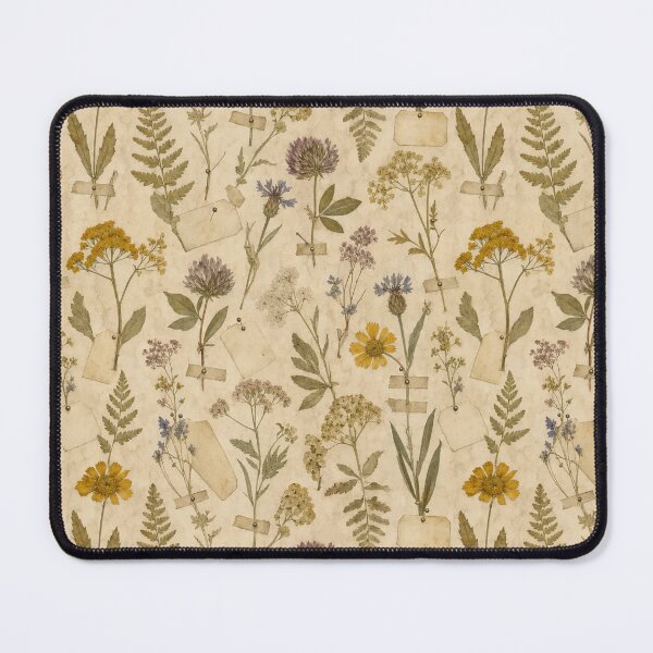 Item preview, Pressed Wildflower Specimens and Handwritten Labels Seamless Pattern | Faded Ochre designed and sold by StickyGuys.