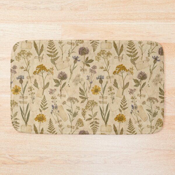 Item preview, Pressed Wildflower Specimens and Handwritten Labels Seamless Pattern | Faded Ochre designed and sold by StickyGuys.