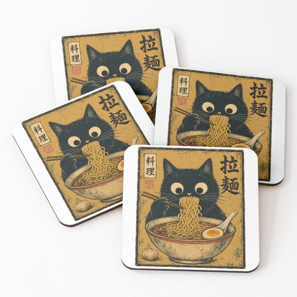 Item preview, Cat Eating Ramen Retro Japanese Noodle designed and sold by bobcatmarty.