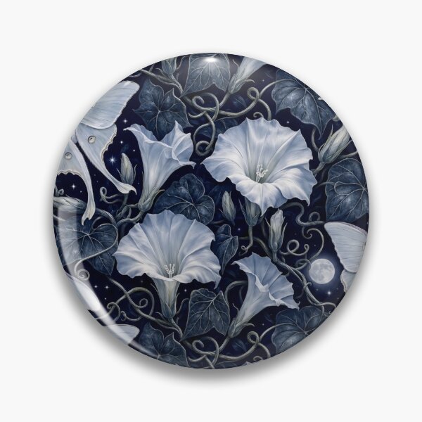 Item preview, Luna Moths and Night Blooming Moonflowers Seamless Pattern | Midnight Indigo designed and sold by StickyGuys.