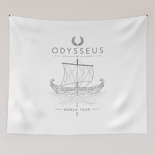 Item preview, Odysseus World Tour Minimalist Monochrome Ship Emblem Ancient Greek Mythology Humor Gift for Mythology Lovers designed and sold by Nightarel.