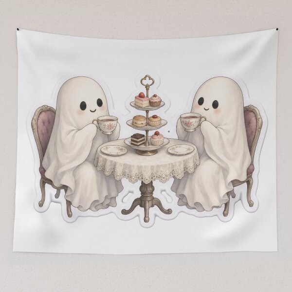 Item preview, Polite Ghosts Sharing an Afternoon Tea Party | Vintage Halloween Bone designed and sold by StickyGuys.