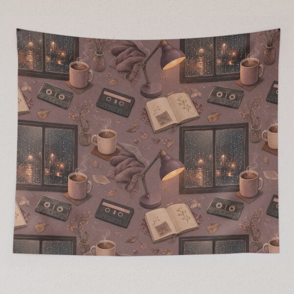 Item preview, Lo-Fi Study Room Cassettes and Rainy Windows Seamless Pattern | Dusty Mauve designed and sold by StickyGuys.