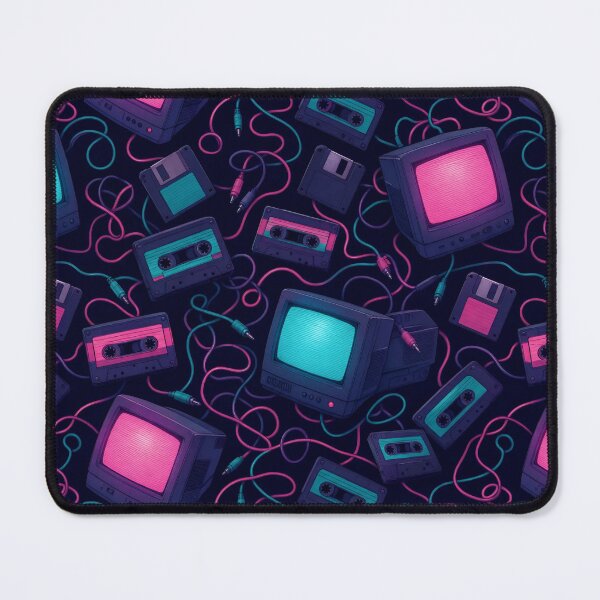 Item preview, Retro CRT Screens and Cassette Tapes Seamless Pattern | Vaporwave Teal designed and sold by StickyGuys.