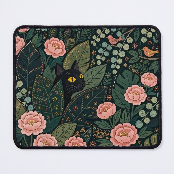 Item preview, Black Cat Peering Through Dark Floral Whimsical Garden designed and sold by Jozefin's Studio.