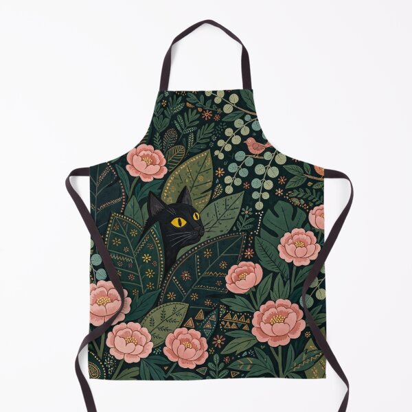 Item preview, Black Cat Peering Through Dark Floral Whimsical Garden designed and sold by Jozefin's Studio.