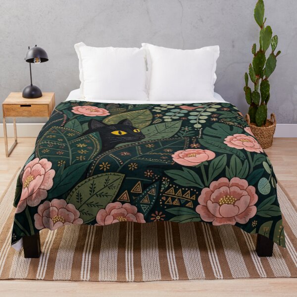 Item preview, Black Cat Peering Through Dark Floral Whimsical Garden designed and sold by Jozefin's Studio.