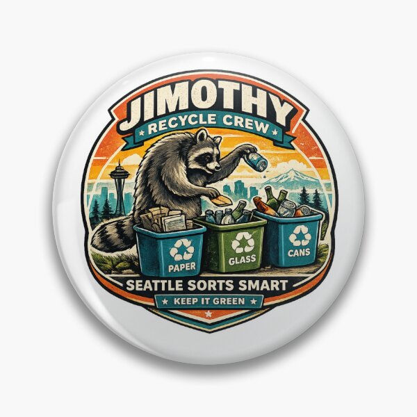 Item preview, Jimothy Seattle Recycle Crew Vintage Raccoon Badge designed and sold by TSshirtShoppe.