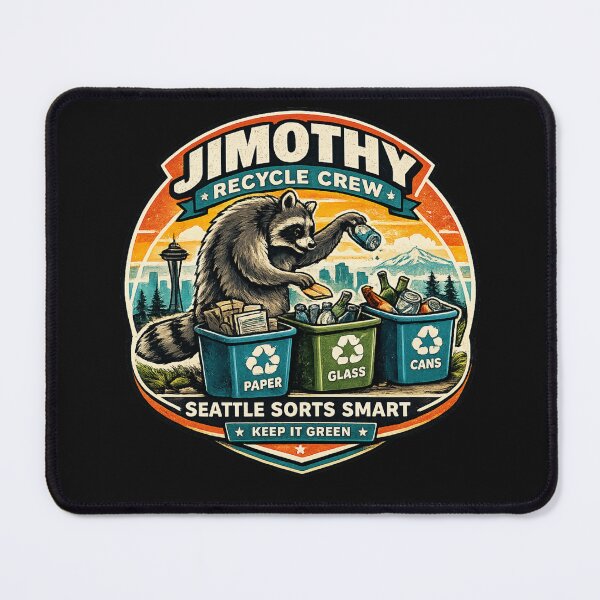 Item preview, Jimothy Seattle Recycle Crew Vintage Raccoon Badge designed and sold by TSshirtShoppe.