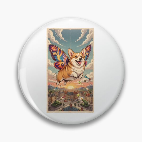 Item preview, Moth-Corgi Attack! Vintage Kaiju Movie Style Poster Art Print designed and sold by Ink & Void Co..