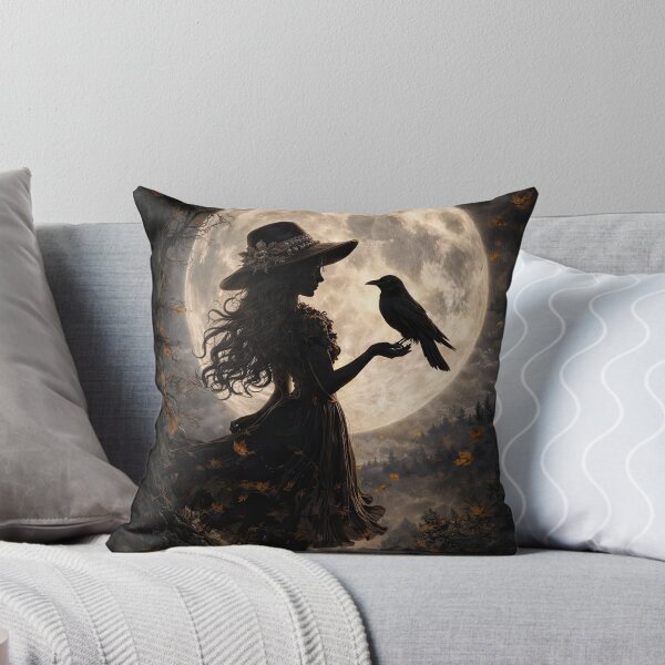 Item preview, Girl with Raven Under Full Moon Mystical Magical Autumn Fall Equinox designed and sold by Stephanie Laird.