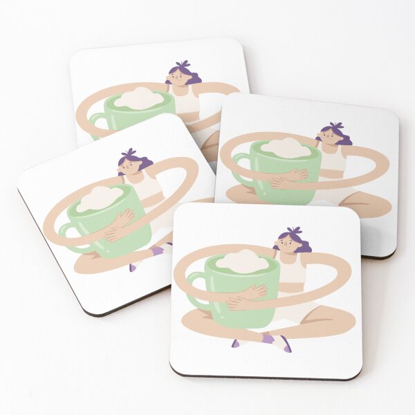 Item preview, Woman hugging large mug of green matcha latte designed and sold by natalielaf.