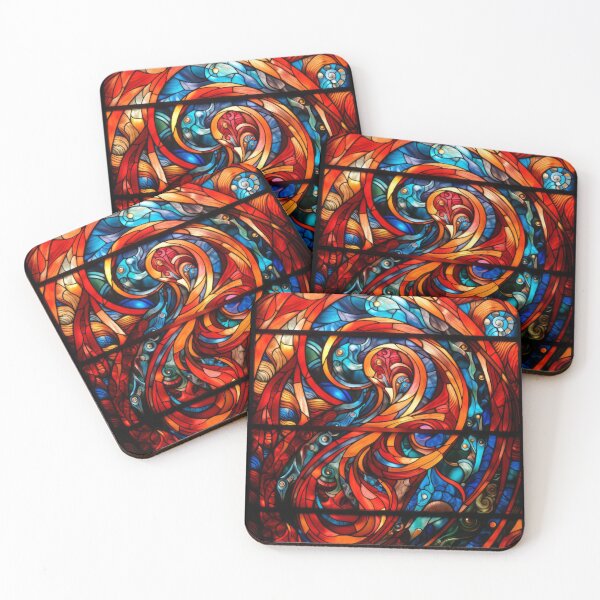 Item preview, Fiery Phoenix Abstract Stained Glass Window designed and sold by pinkal.