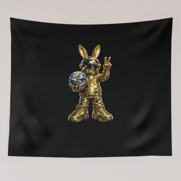 Item preview, Gold Mirror Astronaut Bunny Holding Earth – Metallic Space Pop Art designed and sold by Anyshca.