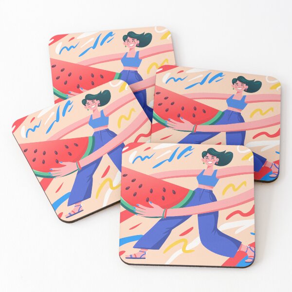 Item preview, Smiling woman holding giant watermelon slice designed and sold by natalielaf.