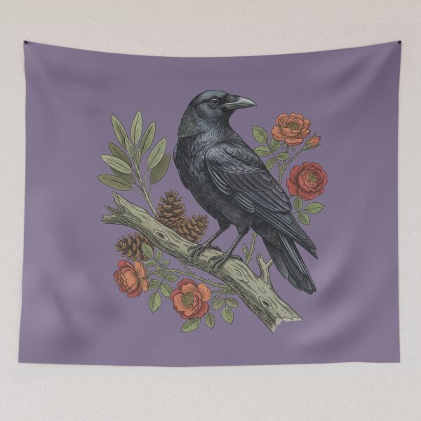 Item preview, Nature Raven Wildlife Floral Art designed and sold by BirdsnStuff.