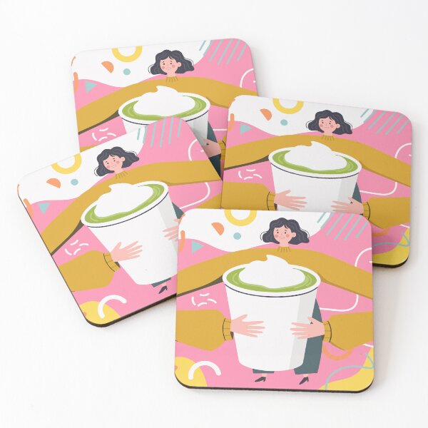 Item preview, Woman hugging large mug of green matcha latte designed and sold by natalielaf.