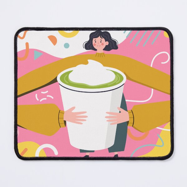 Item preview, Woman hugging large mug of green matcha latte designed and sold by natalielaf.