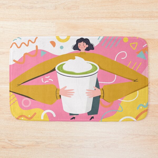Item preview, Woman hugging large mug of green matcha latte designed and sold by natalielaf.