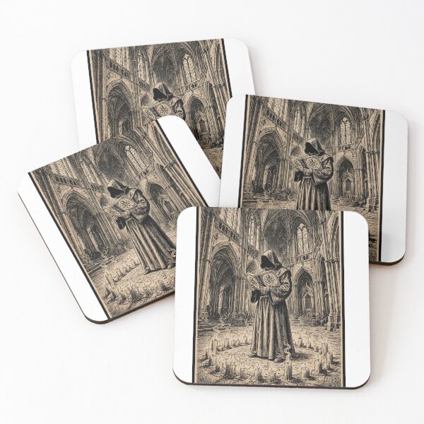 Item preview, The Forbidden Chant - Faceless Monk Reading Necronomicon in Gothic Cathedral Vintage Occult Engraving designed and sold by Neurospicy Trolls.