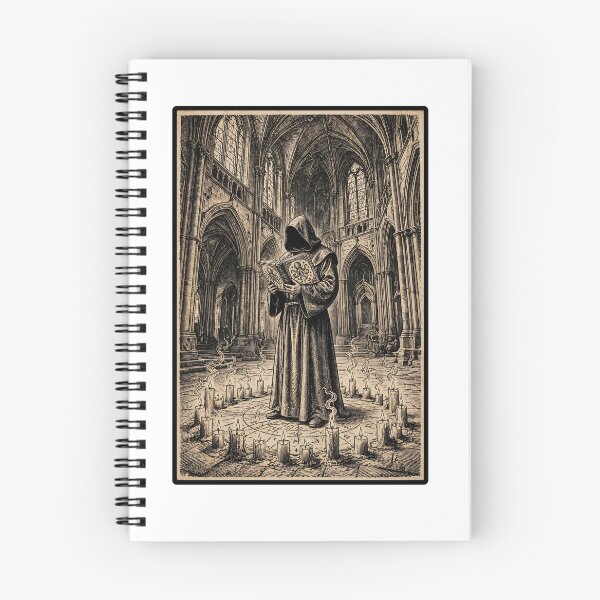 Item preview, The Forbidden Chant - Faceless Monk Reading Necronomicon in Gothic Cathedral Vintage Occult Engraving designed and sold by Neurospicy Trolls.