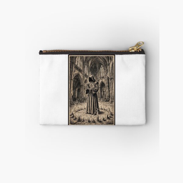 Item preview, The Forbidden Chant - Faceless Monk Reading Necronomicon in Gothic Cathedral Vintage Occult Engraving designed and sold by Neurospicy Trolls.