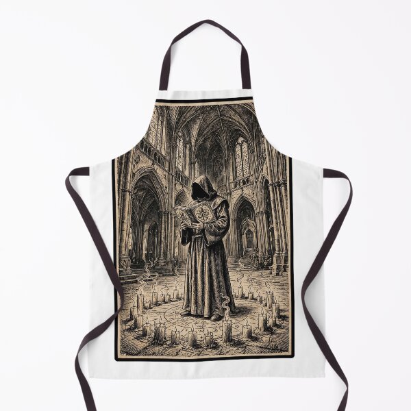 Item preview, The Forbidden Chant - Faceless Monk Reading Necronomicon in Gothic Cathedral Vintage Occult Engraving designed and sold by Neurospicy Trolls.