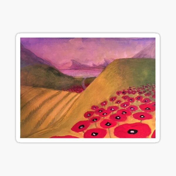 Poppy Stream II - EVENING (version 2 - see also version 1!) - original painting by mjh, 2018 Sticker