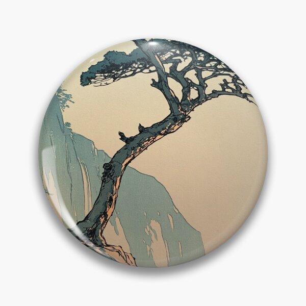 Item preview, Japanese Woodblock Print Wall Art Vintage Pine Tree Landscape Poster Oriental Cliff Nature Painting Digital Download Printable Art designed and sold by AnimeWaifuMaterial.