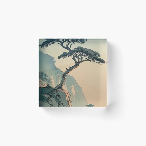 Item preview, Japanese Woodblock Print Wall Art Vintage Pine Tree Landscape Poster Oriental Cliff Nature Painting Digital Download Printable Art designed and sold by AnimeWaifuMaterial.